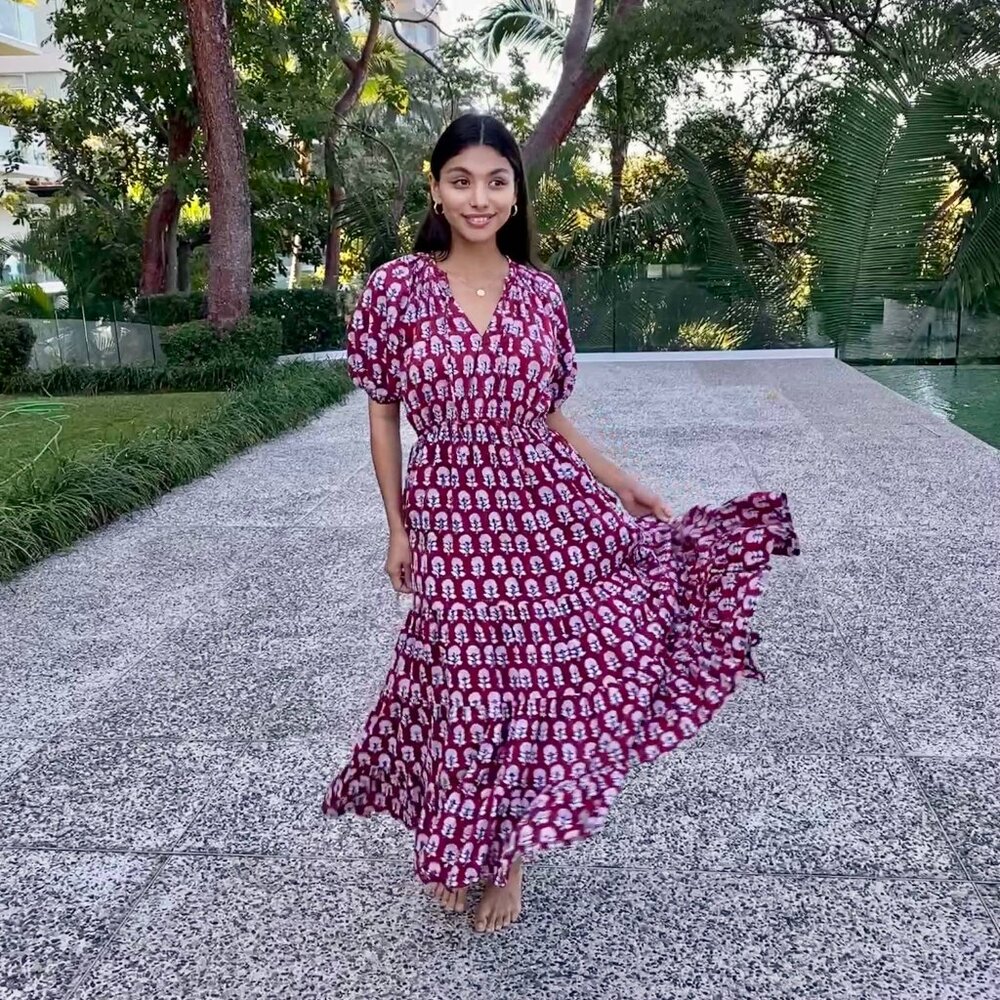 Fox & Mermaid - block print Boho Cottage core maxi dress | Sz XL | NWT